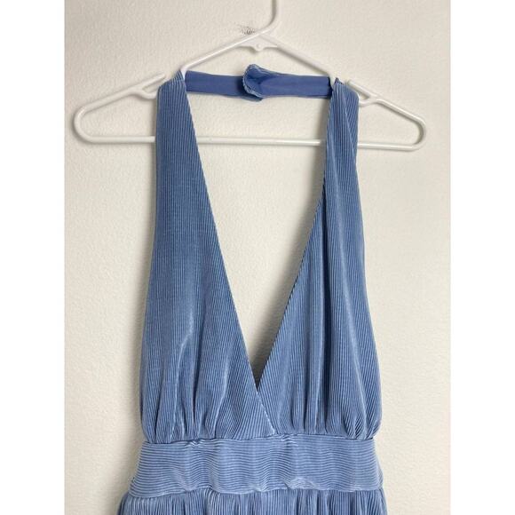 Fashion Nova Blue Romper Paulina Plissé Jumpsuit Halter Sexy Open Extra Large XL - Picture 7 of 15
